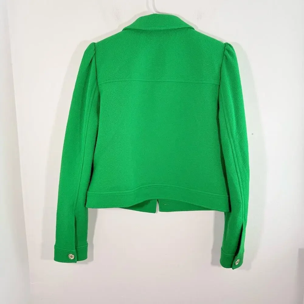Tommy Hilfiger Kelly Green Boucle Texture Puff Sleeve Trucker Jacket Medium 8